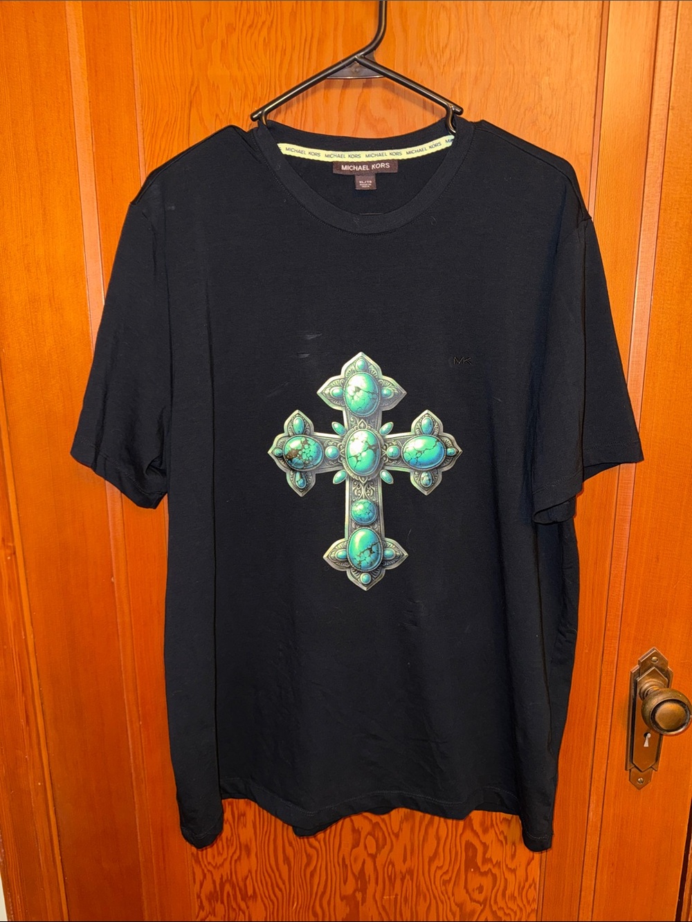 Michael Kors Black Short-Sleeve Tee with Turquoise Cross Motif